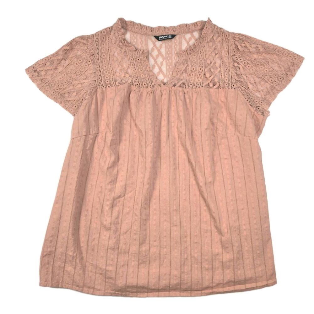 Bloomchic Women's Plus Size 18-20 Short Sleeve Top Lace Popover